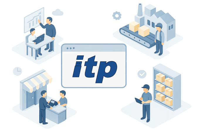 A drawing of different industries getting connected by a window with the ITP logo